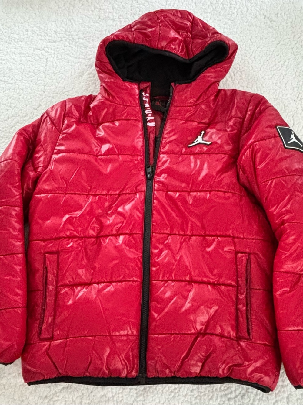 Jordan Kids' Red Puffer Jacket with Hood Size Large